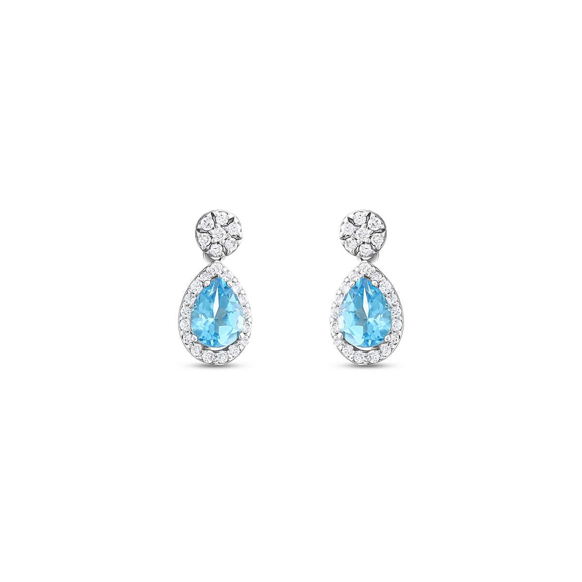 0,91 Karat Pırlantalı Mavi Topaz Küpe
