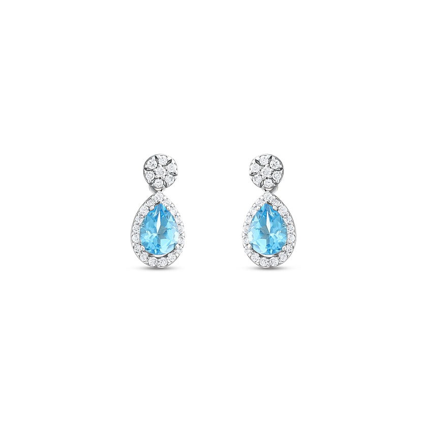 0,91 Karat Pırlantalı Mavi Topaz Küpe