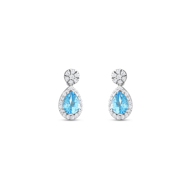 0,91 Karat Pırlantalı Mavi Topaz Küpe