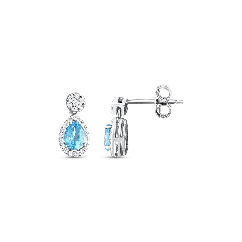 0,91 Karat Pırlantalı Mavi Topaz Küpe