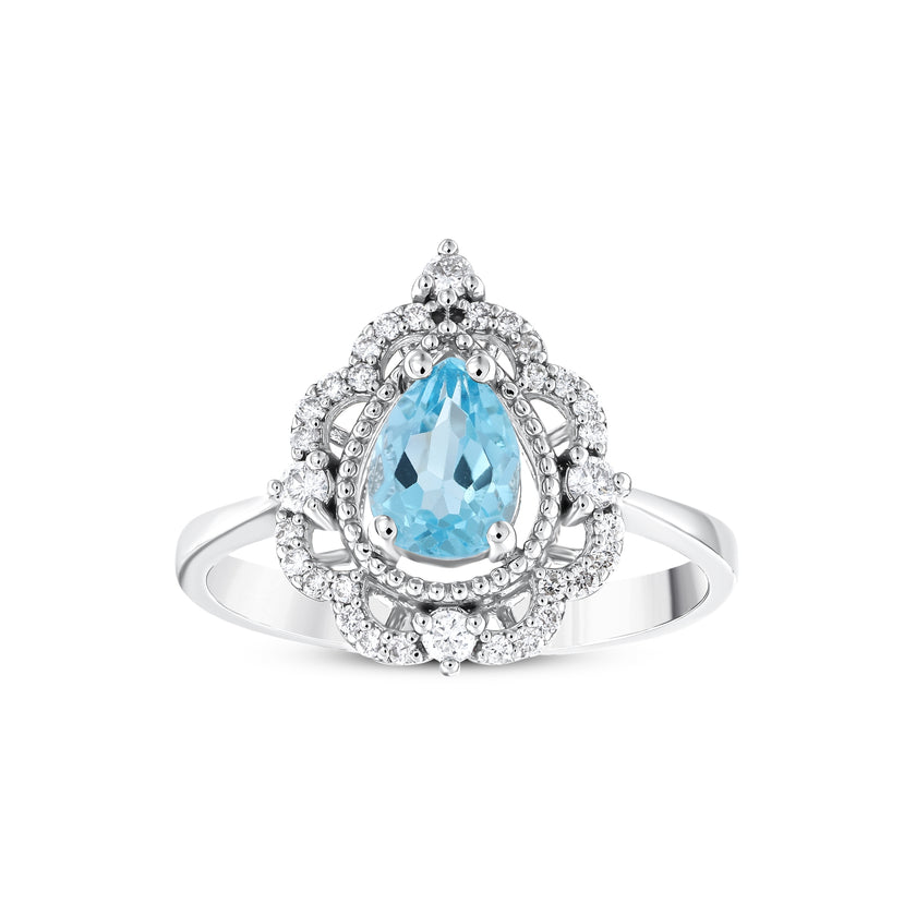 1,08 Karat Pırlanta Mavi Topaz Yüzük