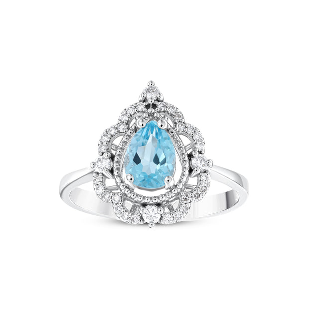 1,08 Karat Pırlanta Mavi Topaz Yüzük