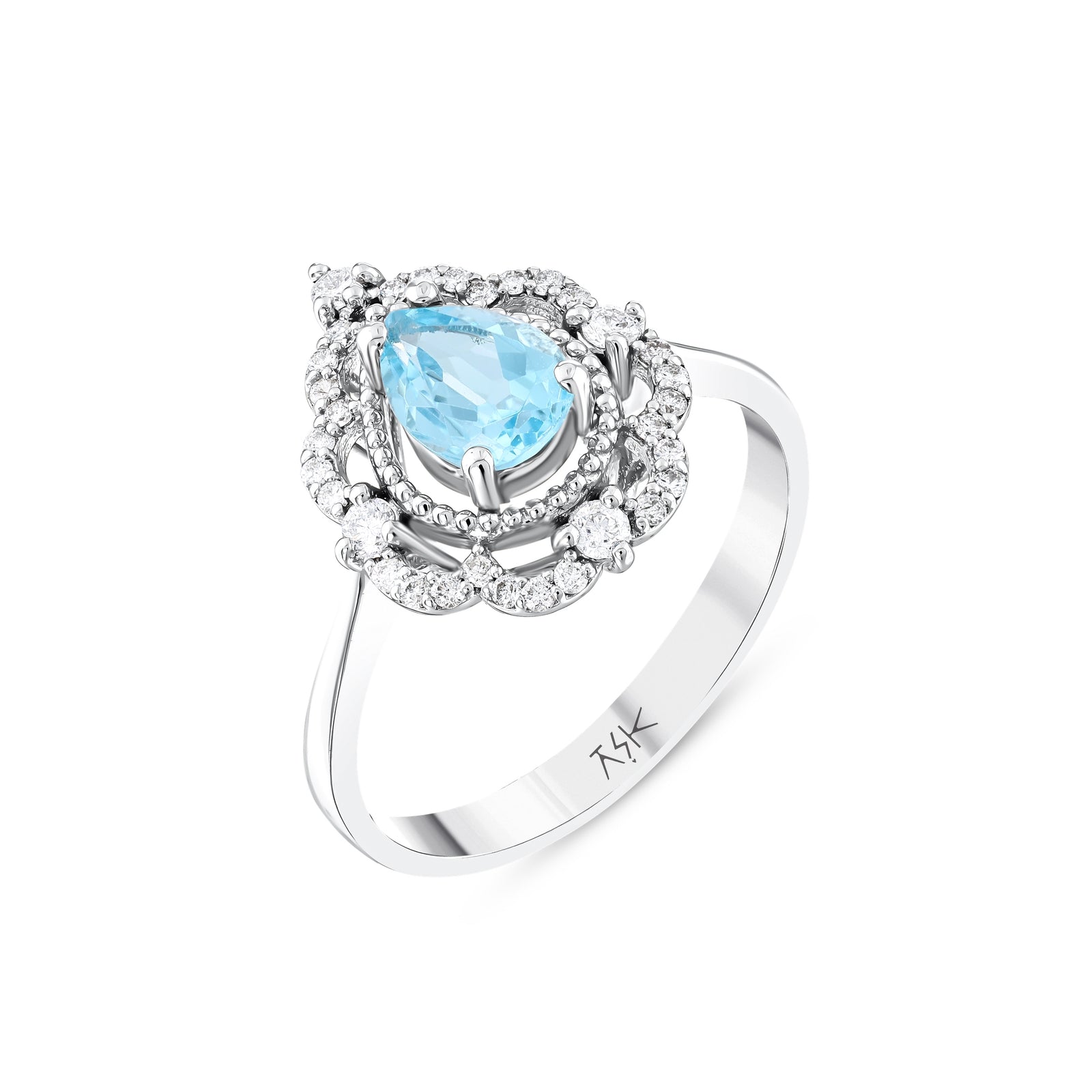 1,08 Karat Pırlanta Mavi Topaz Yüzük