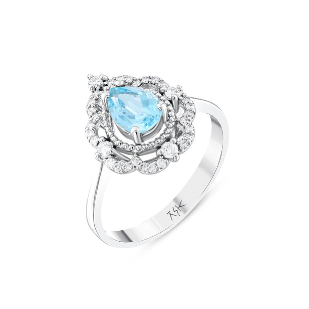 1,08 Karat Pırlanta Mavi Topaz Yüzük