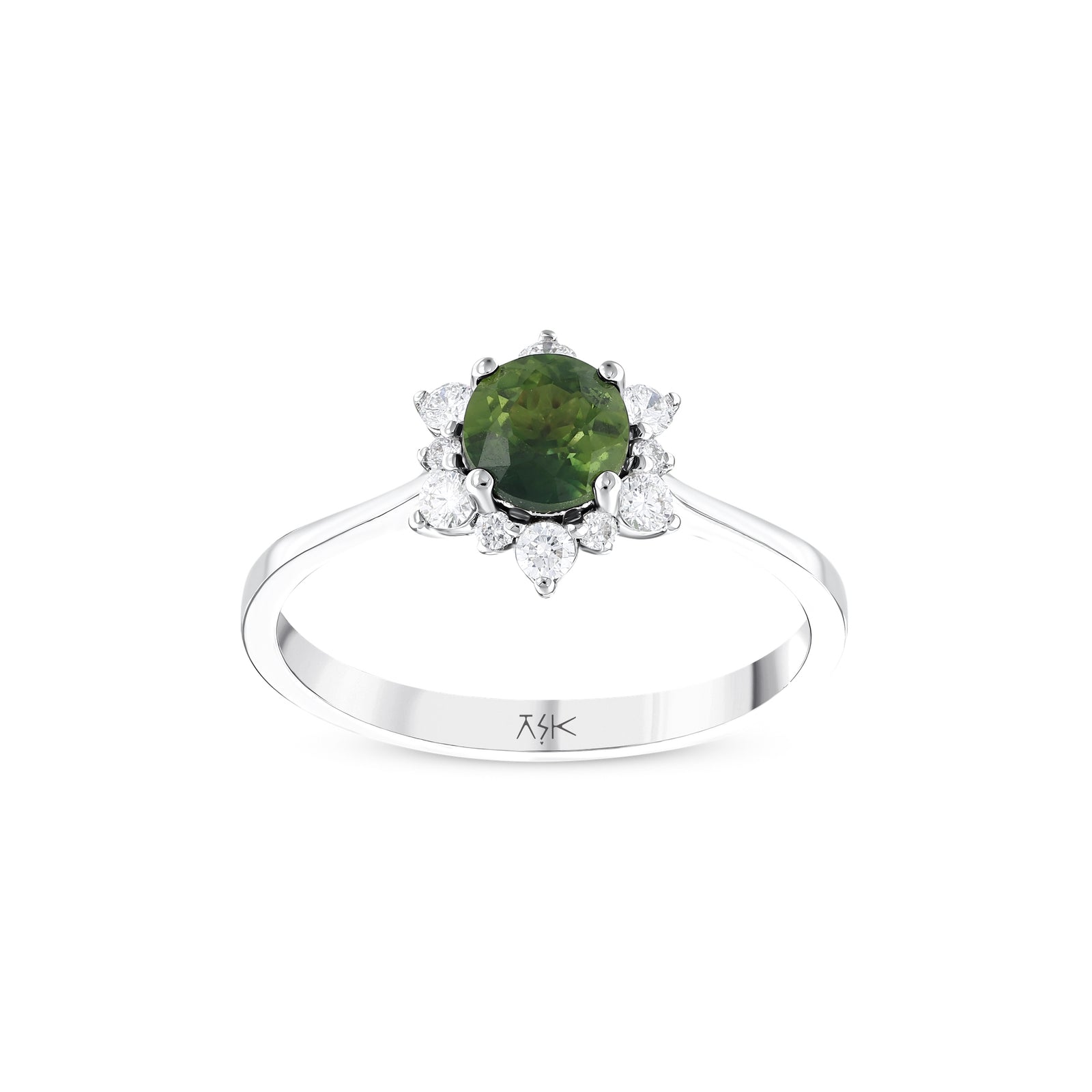 0,94 Karat Pırlanta Yeşil Safir Yüzük