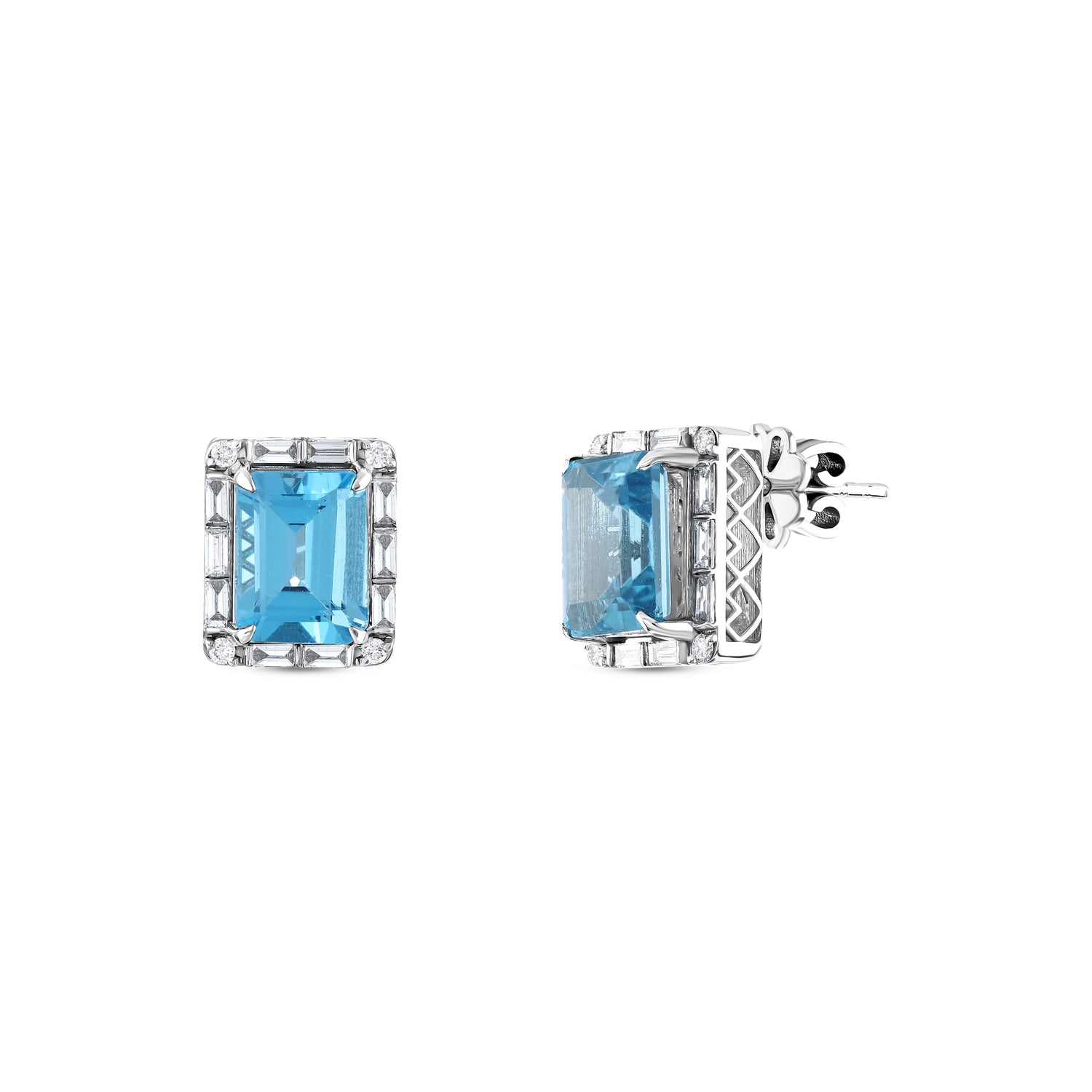 6,20 Karat Pırlanta Mavi Topaz Küpe