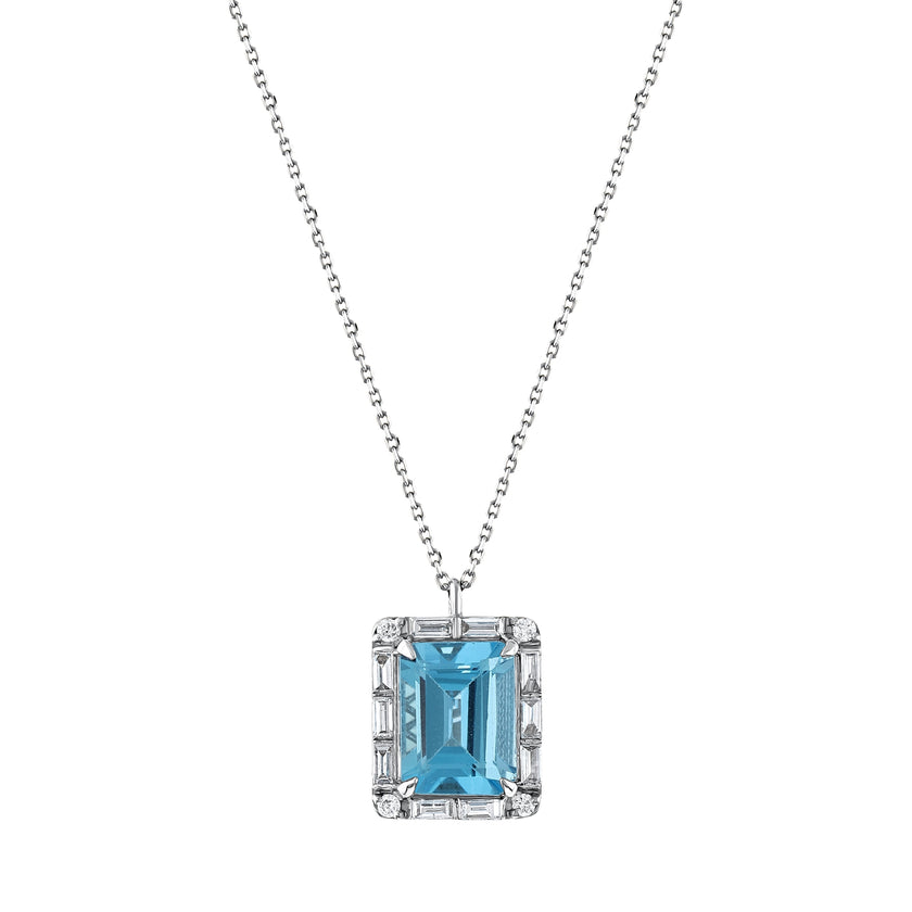 3,10 Karat Pırlanta Mavi Topaz Kolye