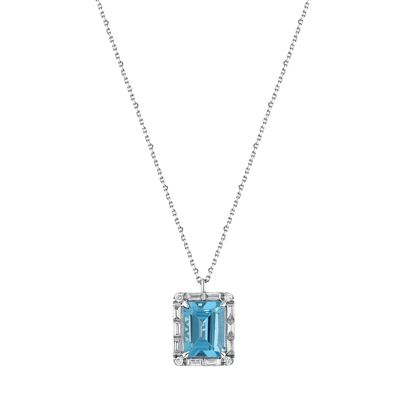 3,10 Karat Pırlanta Mavi Topaz Kolye