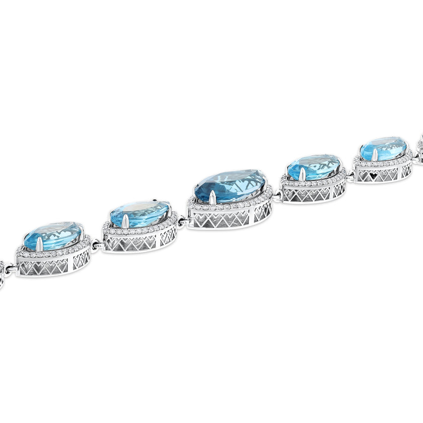 39,69 Karat Pırlanta Mavi Topaz Lüks Bileklik | Aşk Pırlanta