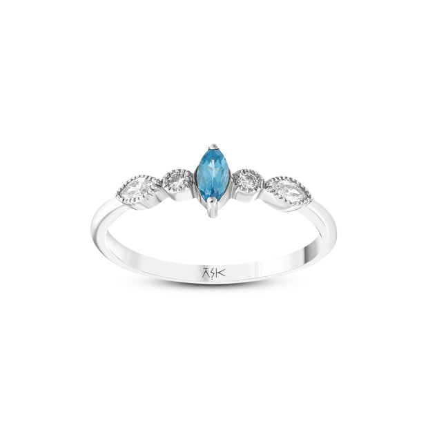 0,41 Karat Pırlanta Mavi Topaz Yüzük