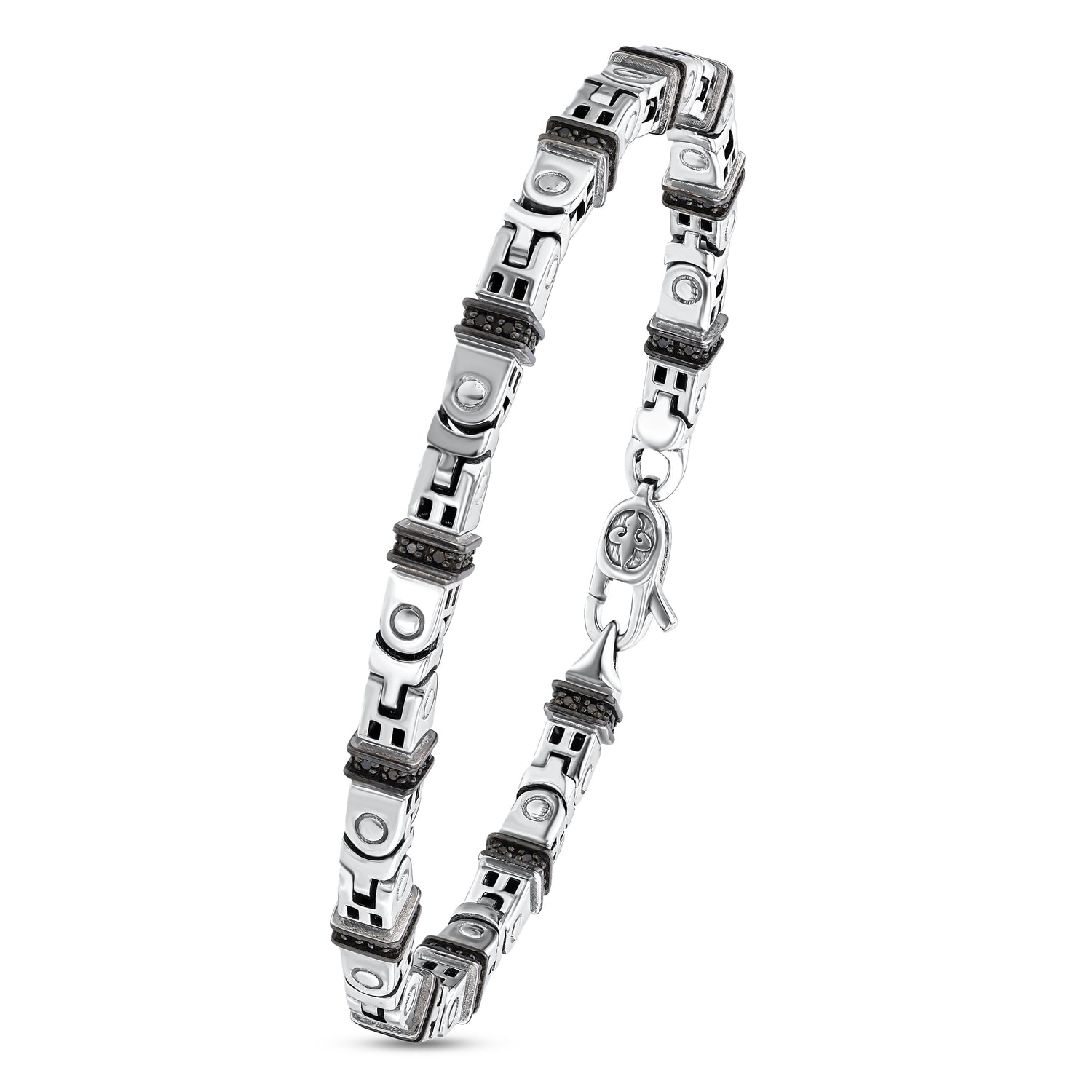 0,71 Karat Siyah Pırlantalı Gümüş Erkek Bileklik