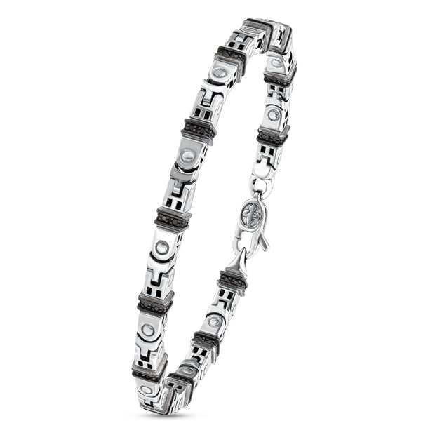 0,71 Karat Siyah Pırlantalı Gümüş Erkek Bileklik