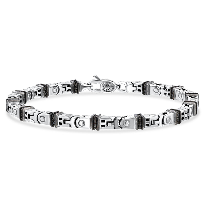0,71 Karat Siyah Pırlantalı Gümüş Erkek Bileklik