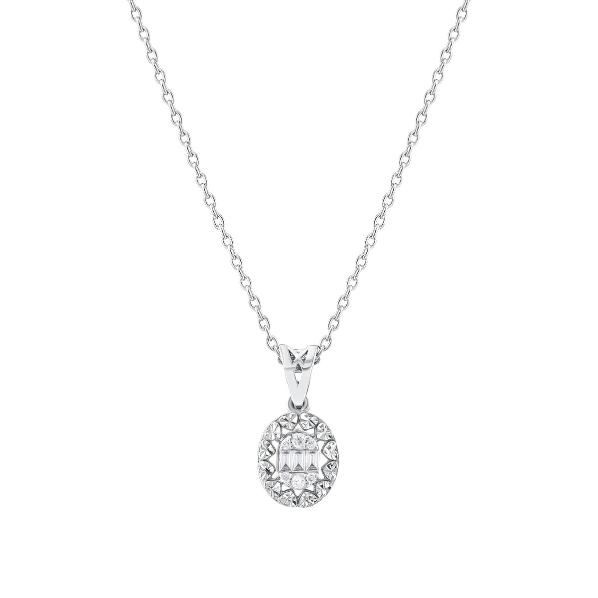 0.10 Karat Pırlantalı Oval Baget Kolye