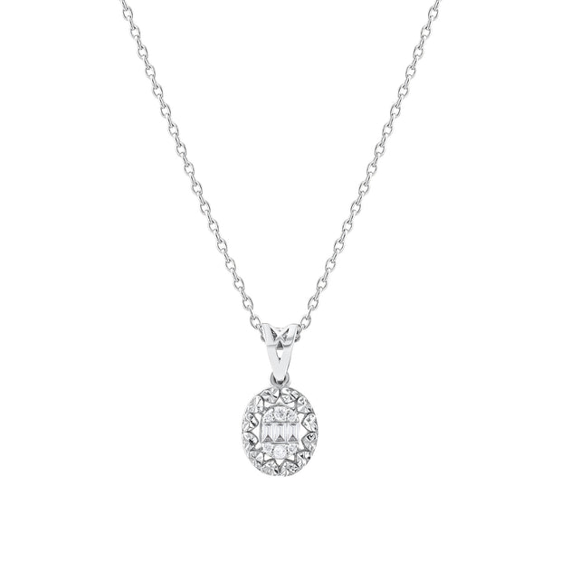 0.10 Karat Pırlantalı Oval Baget Kolye