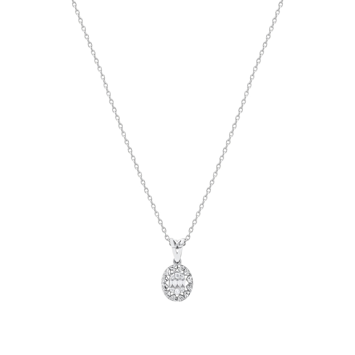 0.10 Karat Pırlantalı Oval Baget Kolye