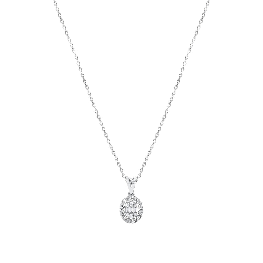0.10 Karat Pırlantalı Oval Baget Kolye