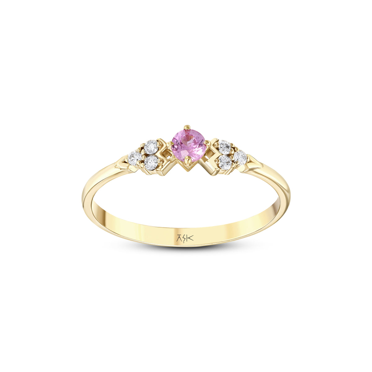 0,21 Karat Pırlanta Pembe Safir Kalp Yüzük | Aşk Pırlanta