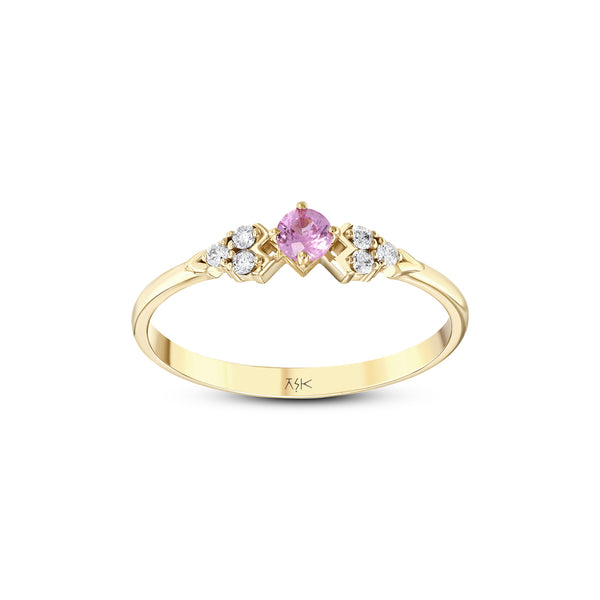 0.21 Karat Pırlanta Pembe Safir Aşk Kalpli Yüzük
