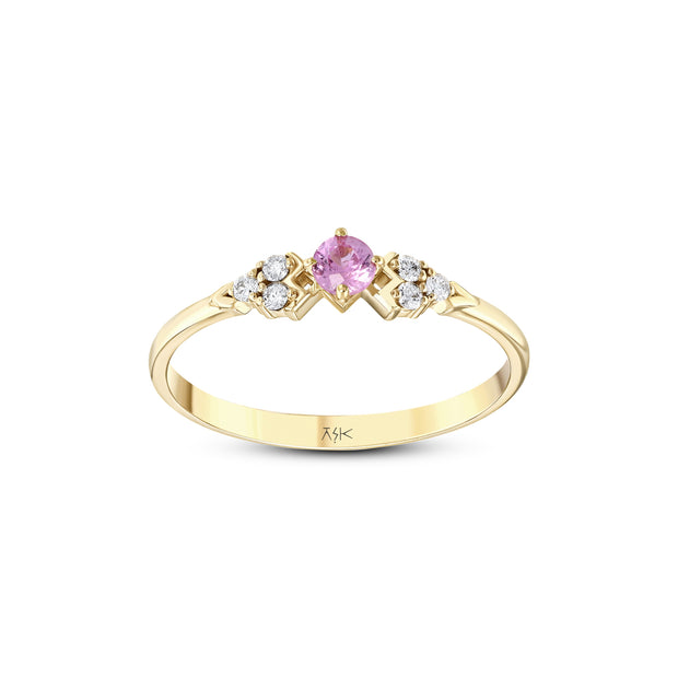 0.21 Karat Pırlanta Pembe Safir Aşk Kalpli Yüzük
