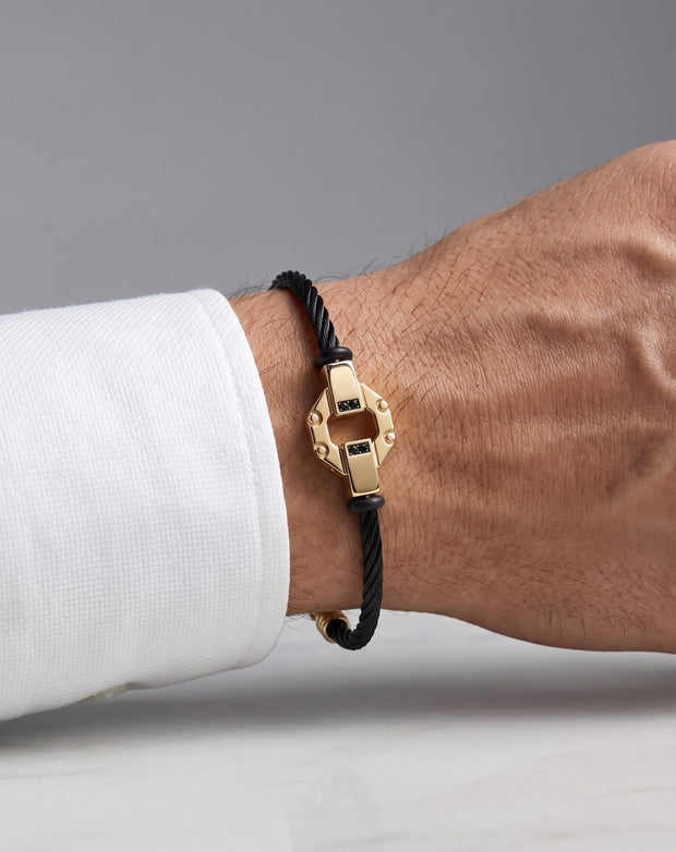 0,03 Karat Siyah Pırlantalı Altın Erkek Bileklik