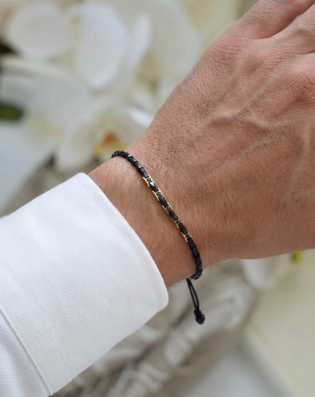 0,03 Karat Siyah Pırlantalı Altın Erkek Bileklik